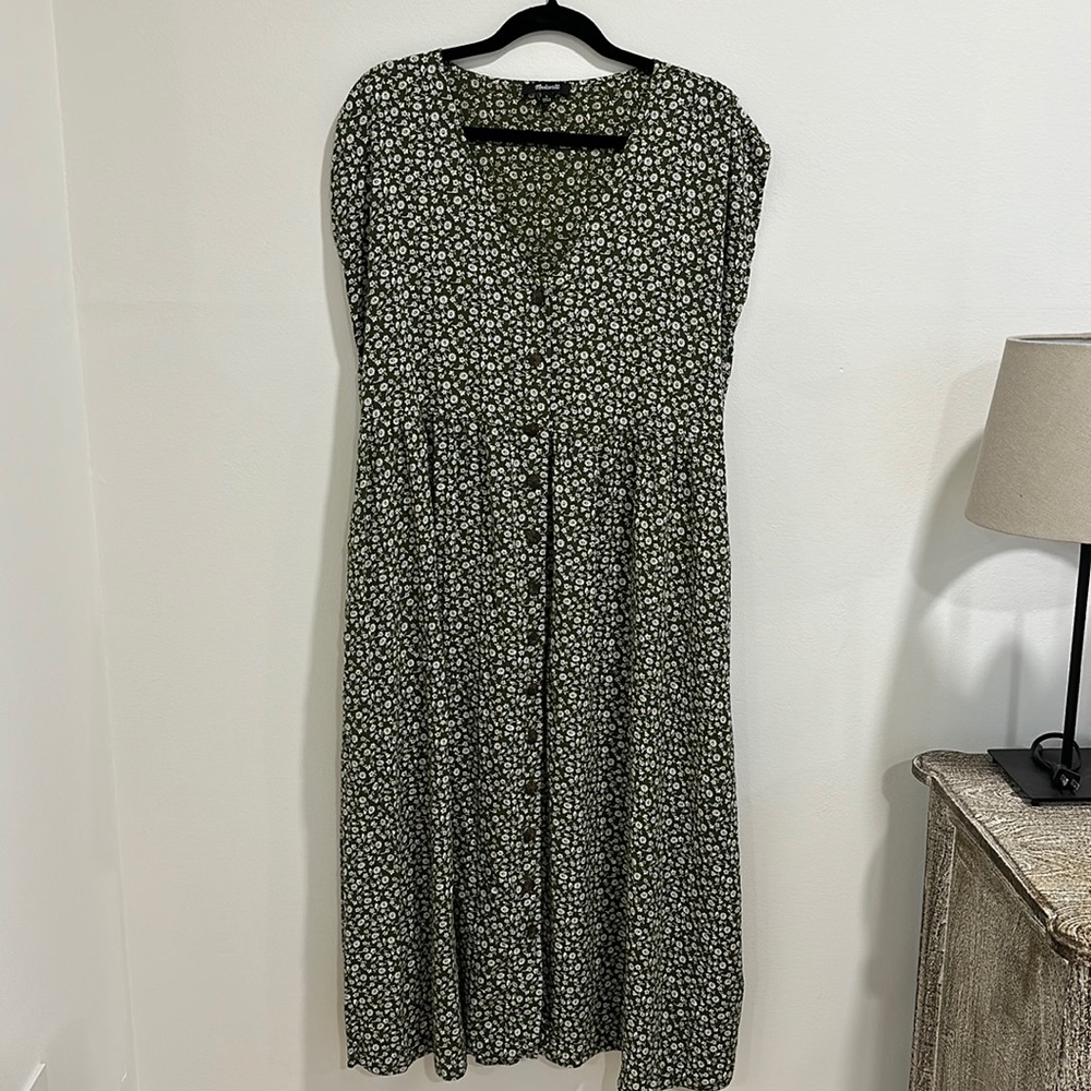Madewell olive floral dress -L